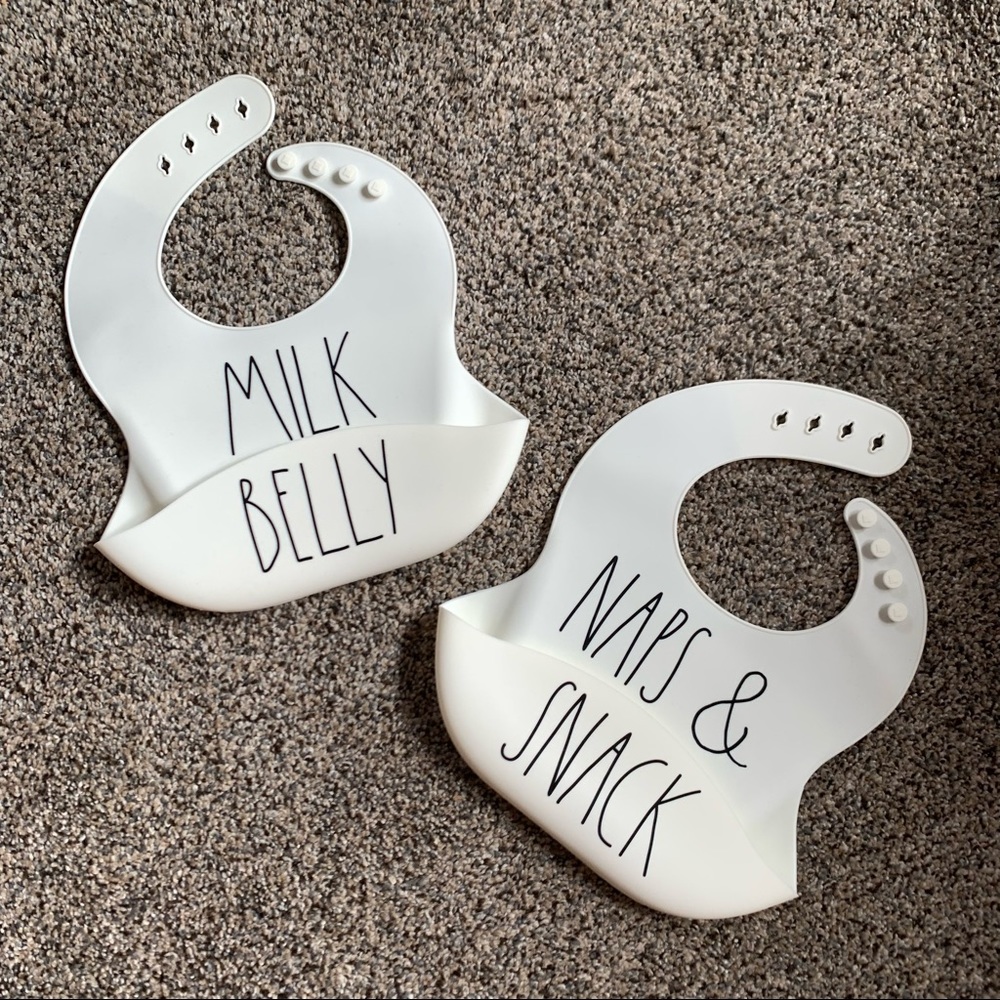 Set of 2 Rae Dunn Silicone Baby Bibs